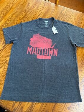 Madtown Short Sleeve Crew Neck Tee - Charcoal with Red Graphic